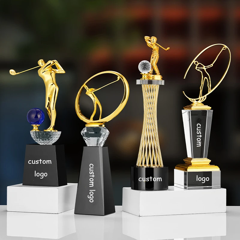 Custom New Design High-end Crystal Golf Award and Trophies Metal Gold Sport Trophy Cup