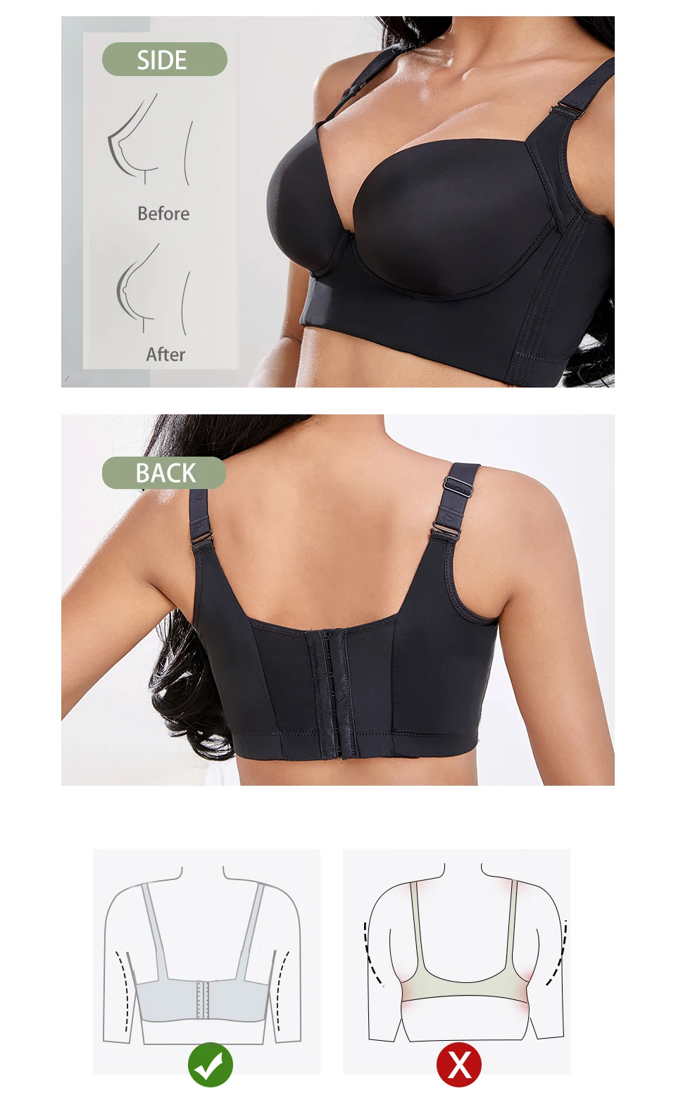 Fashion Deep Cup Bra Shaper Hide Back Fat Underwear Incorporated Full