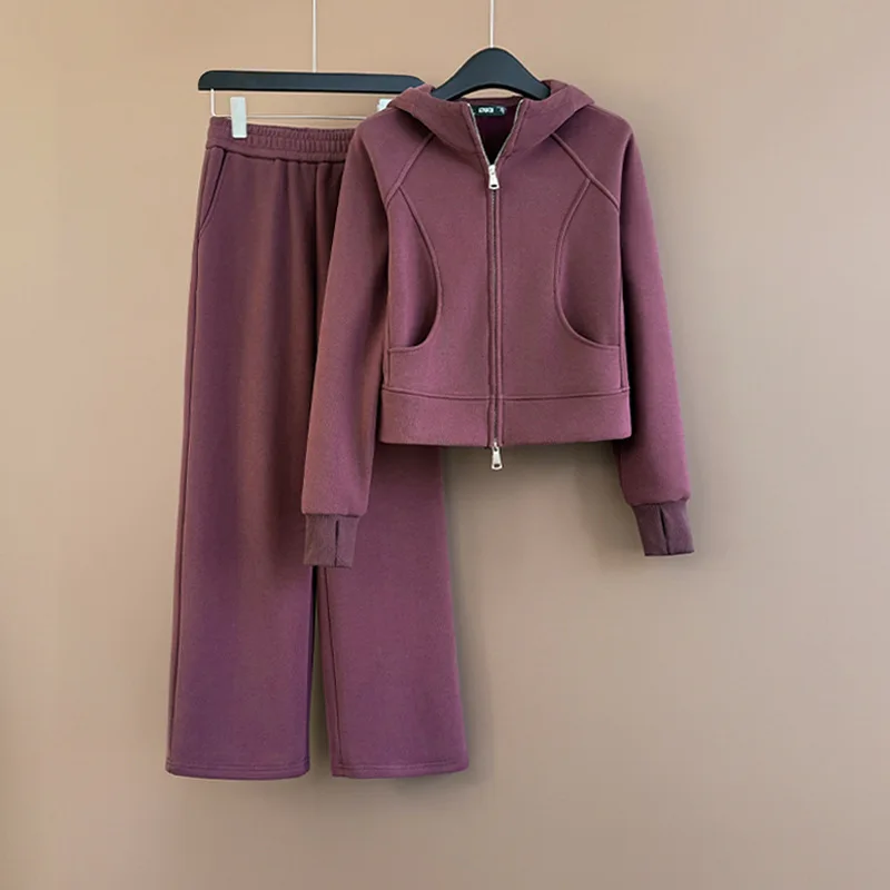 Fashion Suit Autumn Winter High-end Button-Up Woven Cardigan Hoodie Straight Pants Two-p preview