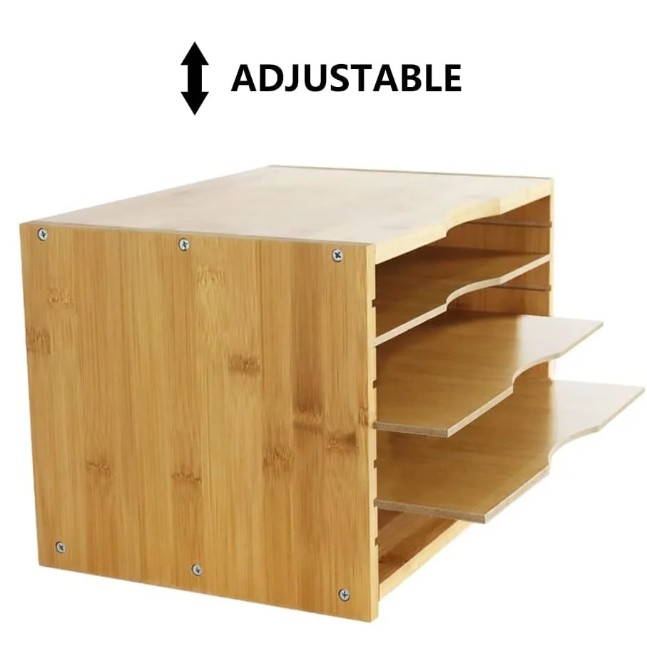 Bamboo Wood Sliding Desktop Office Desk Document Files Folder Holder ...