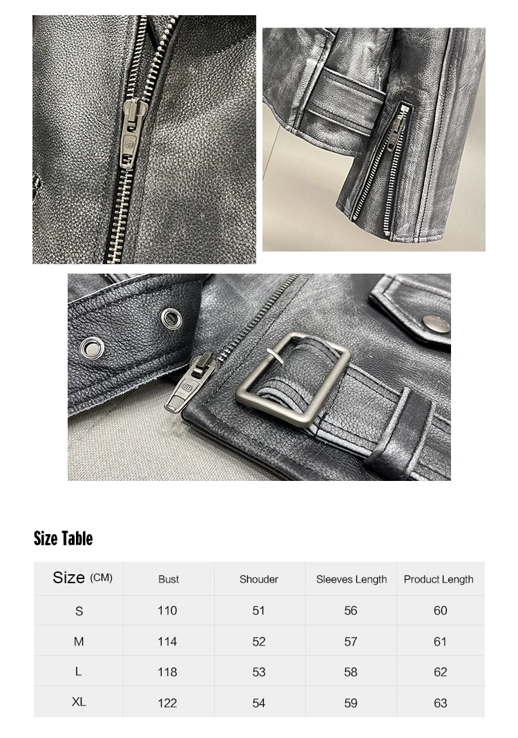 Fashion Rubbed Leather Jacket Cowhide Heavy Industry Lapel Motorcycle ...