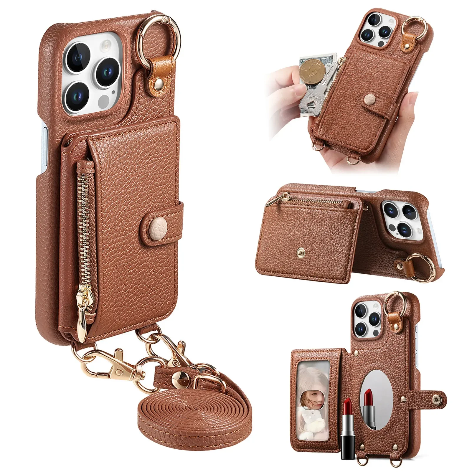Leather Wallet Phone Case For Apple IPhone 15 Pro Max 6.7 In,Crossbody Lanyards - Foto 9