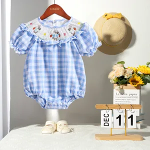 Custom Baby Clothes Shirred Smocked Baby Clothing Casual Embroidered Bunny Baby Rompers
