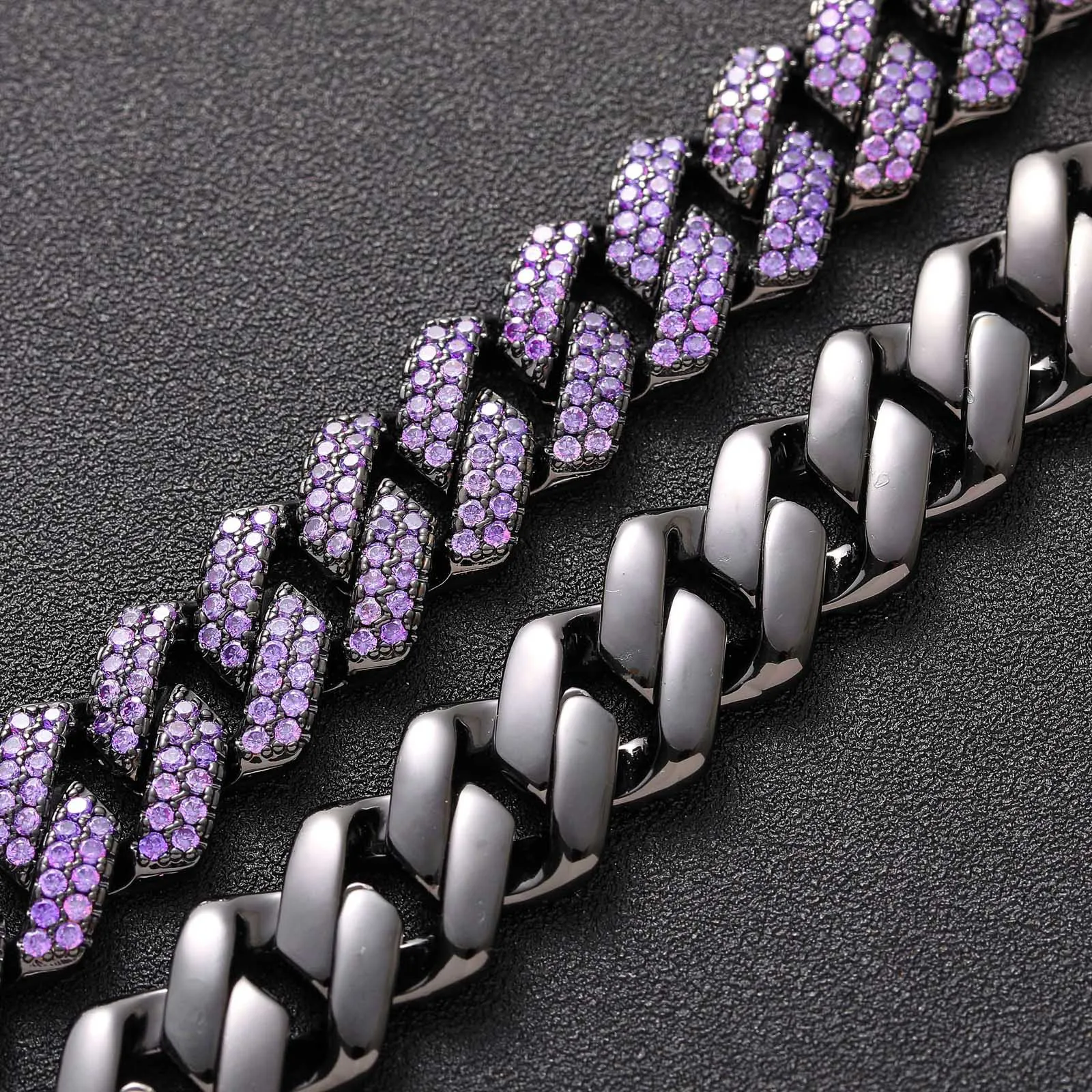 【BLACKPURPLE】BP Icebold Cuban Chain Bracelet Man 15mm KMASAL Black Cuban Curb Chain Necklace Hip Hop Iced Out Bing