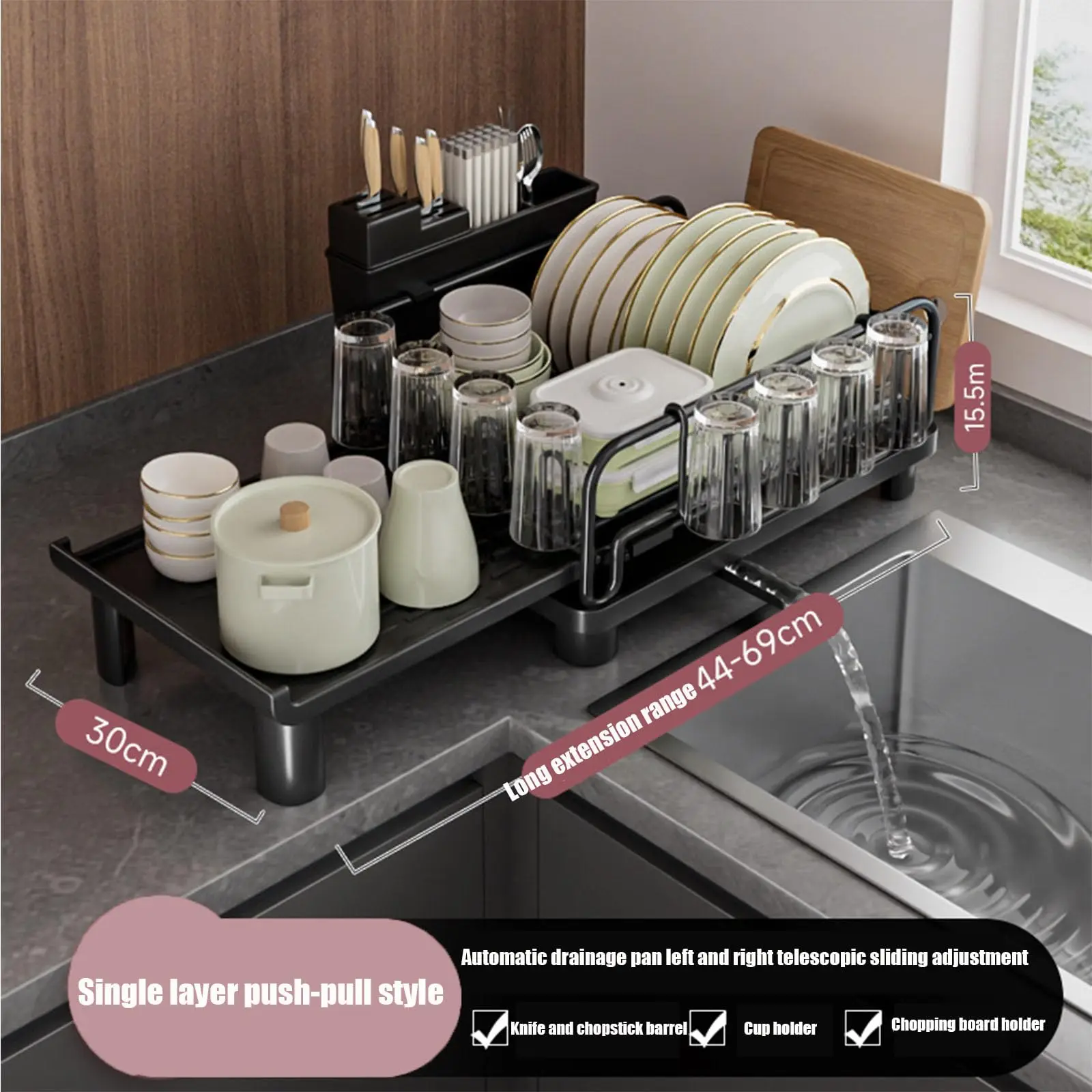 Hdb Dish Rack Dish Drying Rack with Drainboard Extendable Dish Racks for Kitchen ...