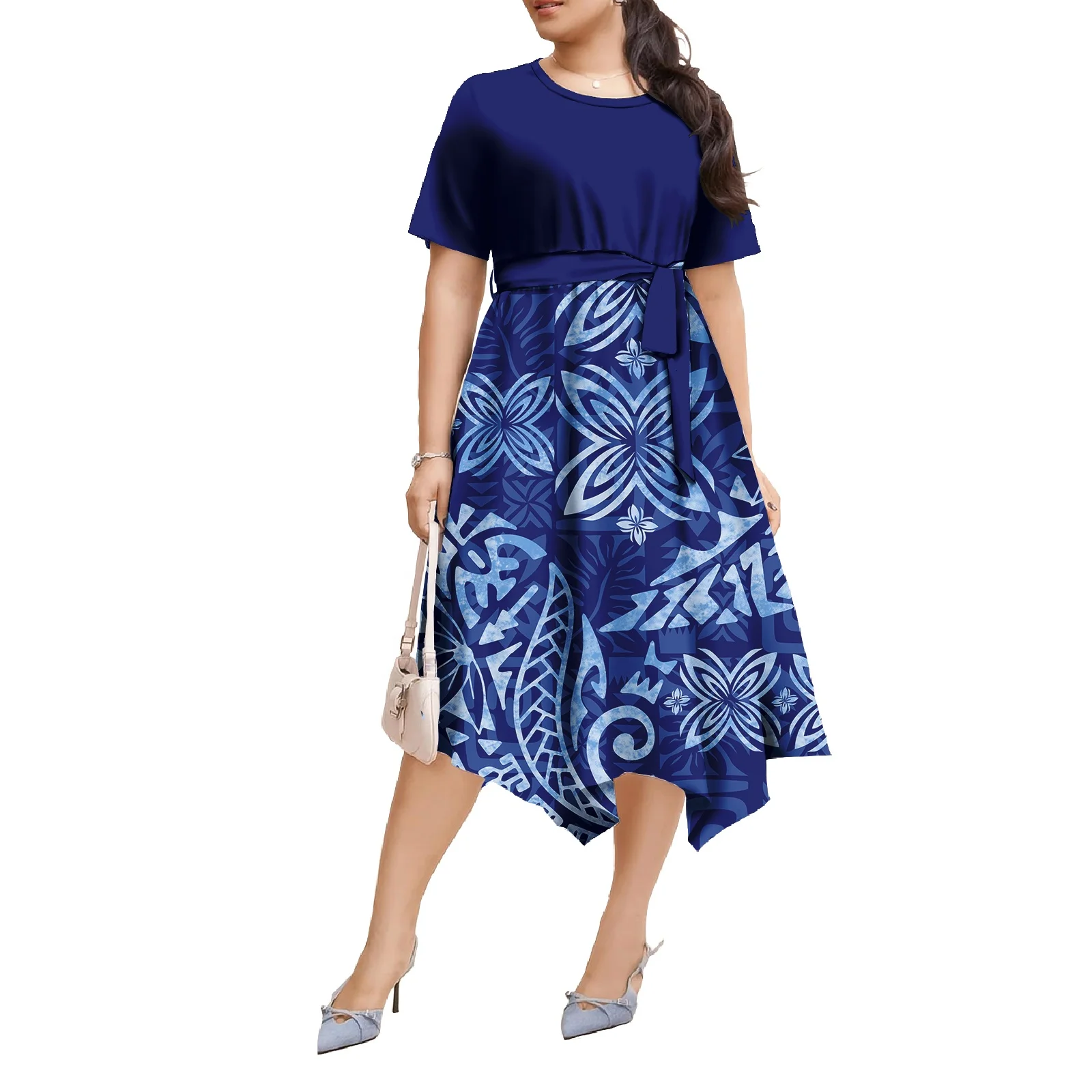 blue samoan dress Blue Sicilian Tile Print Cotton Maxi Dress - All Dresses main image 1
