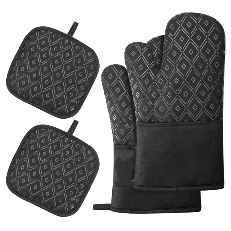 Set Da Cucina Phayah – 2 Guanti Da Forno + 2 Presine – Motivo Corvo Sul Ramo – Termici E Impermeabili