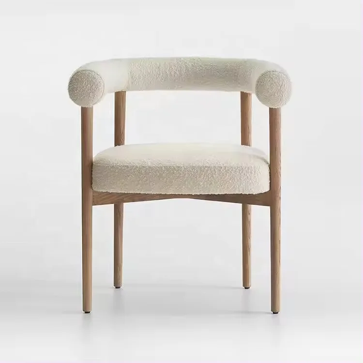 New Style Velvet Sherpa Dining Room Chair Furniture Modern Luxury White Nordic Boucle Dining Chair with Solid Beech Wood Frame