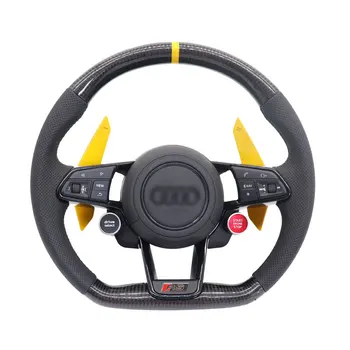 full series steering wheel Audi full carbon fiber half punch two key leather black line black label yellow dovetail