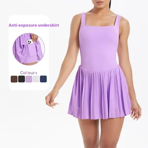 Women's New Anti-Running Light Tennis Skirt Naked  Two-Piece Sports Dress with Front Logo Pleated Yoga Fitness Bottom Pocket