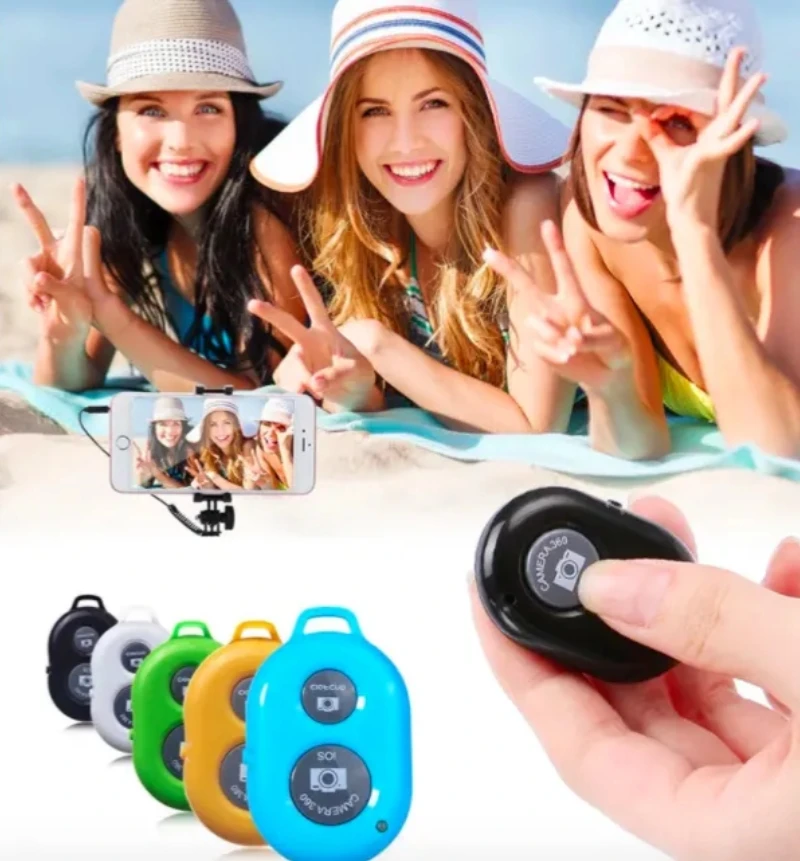 Two Button Remote Control Shutter Trigger Wireless for Bluetooth Selfie Stick with Mobile Phone Holder for Bed Desk Use