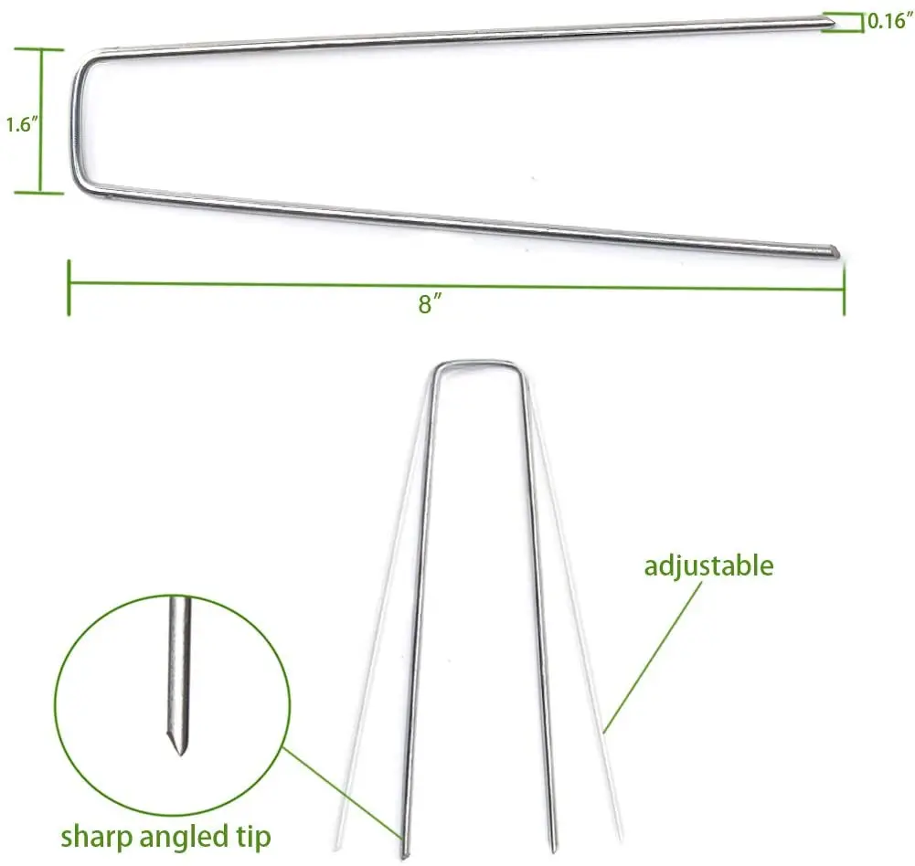 8 Inch Landscape Staples Rust Resistant Heavy Duty Garden Staple U Shaped Galvanized Ground Stakes Sharp Angled Anchor Pins