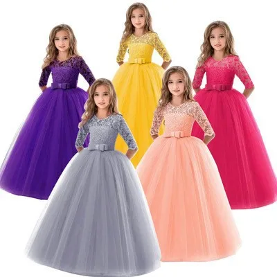 Flower Girl Lace Dress Girl Clothes Princess Party Pageant Long Gown Kids  Dresses for Girls Wedding