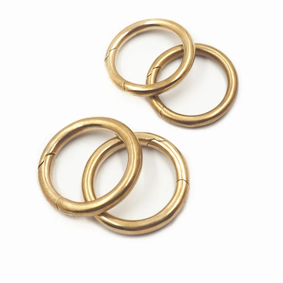 Multi Size Solid Brass Spring Clasps Round Carabiner Keychain Bag Clips Hook Metal O Ring  Connector for Handbag Accessories