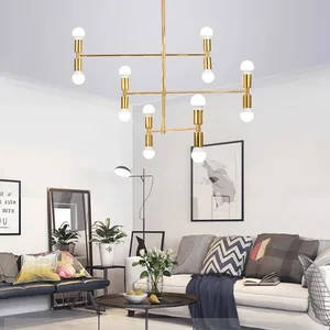 JACKSUN Minimalist Art Chandelier Postmodern Creative Unique Lighting Cafe Showroom Wrought Iron Linear Lamp