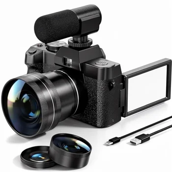 48MP Digital Camera Photography Video 4K Vlogging Camera 180 Flip Screen 52mm Wide Angle Displacement Image Stabilization