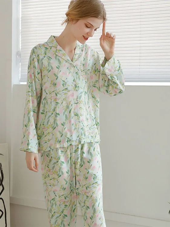 Long Sleeve Cotton Pajamas Double Layer Gauze Pajamas For Women Set ...