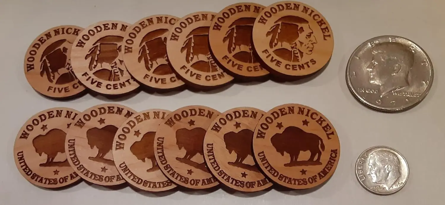 Wholesale Cheap Kids Natural Game Cutout Custom Euro Wooden Nickel Laser Cut Wood Token Coins