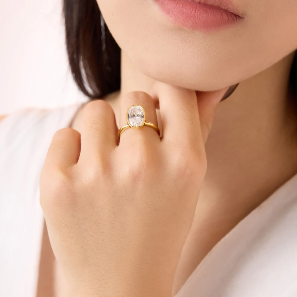 KAKODIY Stunning Fine Jewelry 18K Gold Plated 925 Sterling Silver Imitation Cubic Zirconia 8*12mm Oval 5A Zirconia Women's Bridal Wedding Ring detail 5