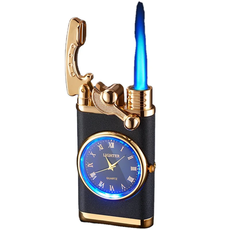 Refillable Butane Gas Cigarette Cigar Herb Torch Jet Watch Lighter Metal  Adjustable Flame Wedding Candle Gun Lighter