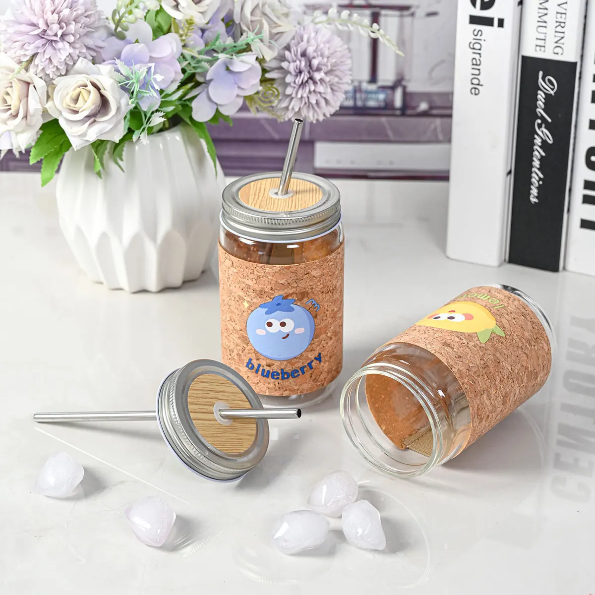 Reusable Drinking Jar With Steel Lid And Straw