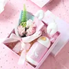 Verre en bois rose + bandeau rose + bouquet