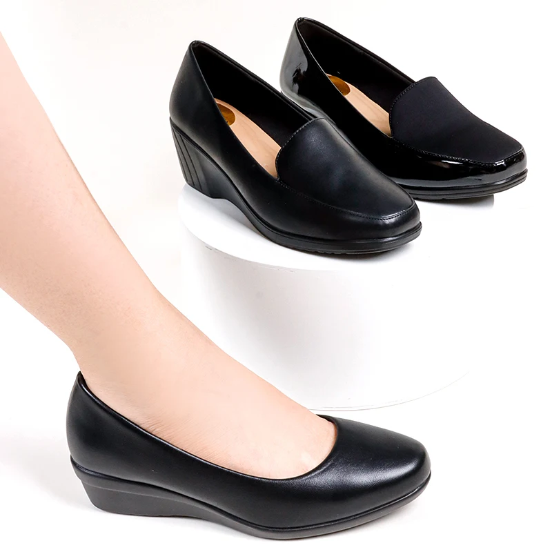 2023 Comfortable Women Round Toe Wedge Heel Pumps Arch Support Solid