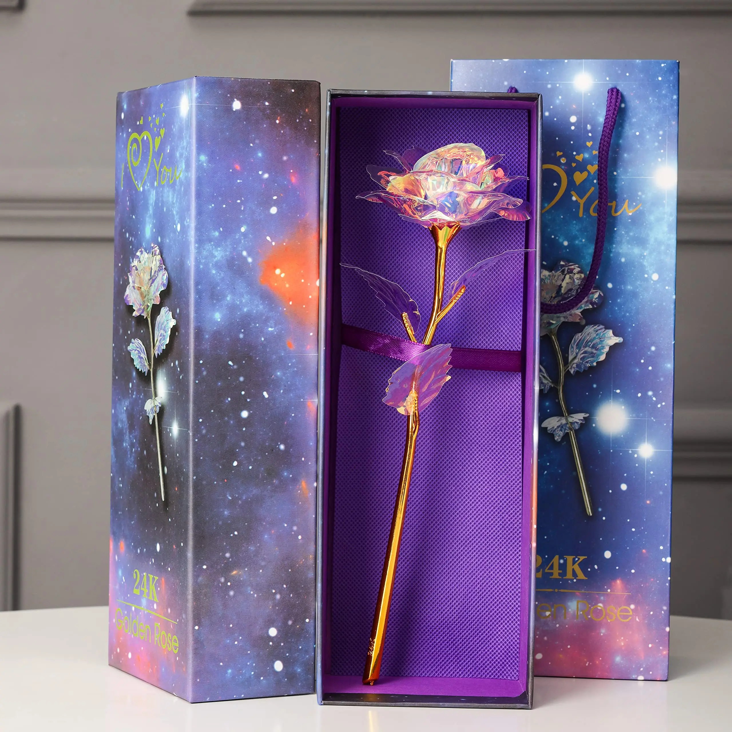 Factory Supply Gifts Rainbow Eternal Rose Galaxy Rose Eternal 24k Gold