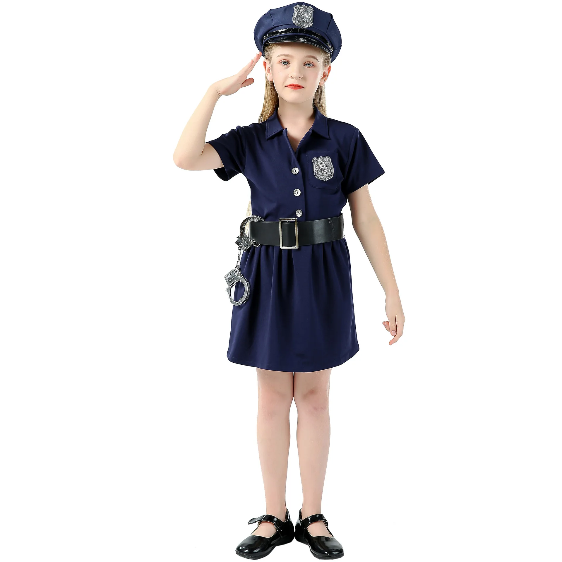 Viyorshop Girls Police Officer Costume Set - Halloween Role Play Outfit With Badge, Handcuffs & Cap - View #7