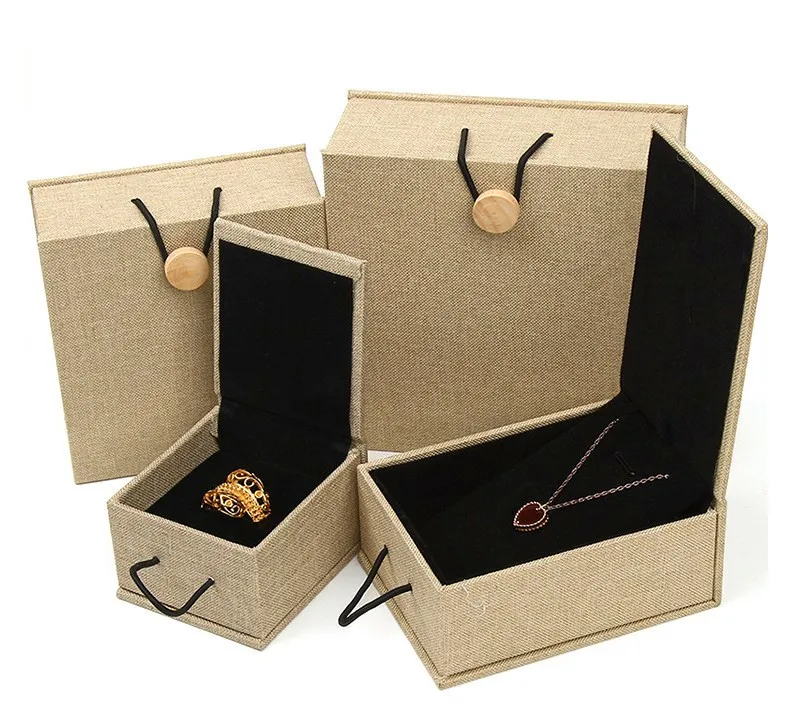 Customized Logo Elegant Red Cardboard Jewellery Gift Box Linen Jewelry