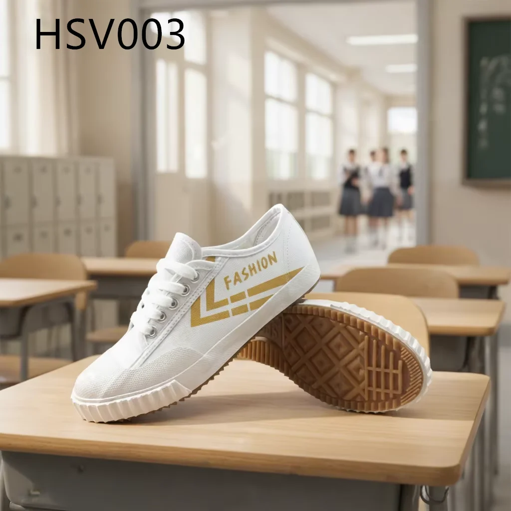 LXG,Cultural Performance White Canvas Style School Students Shoes Flat Trendy Anti-slip Vulcanized Rubber Outsole SneakersHSV003