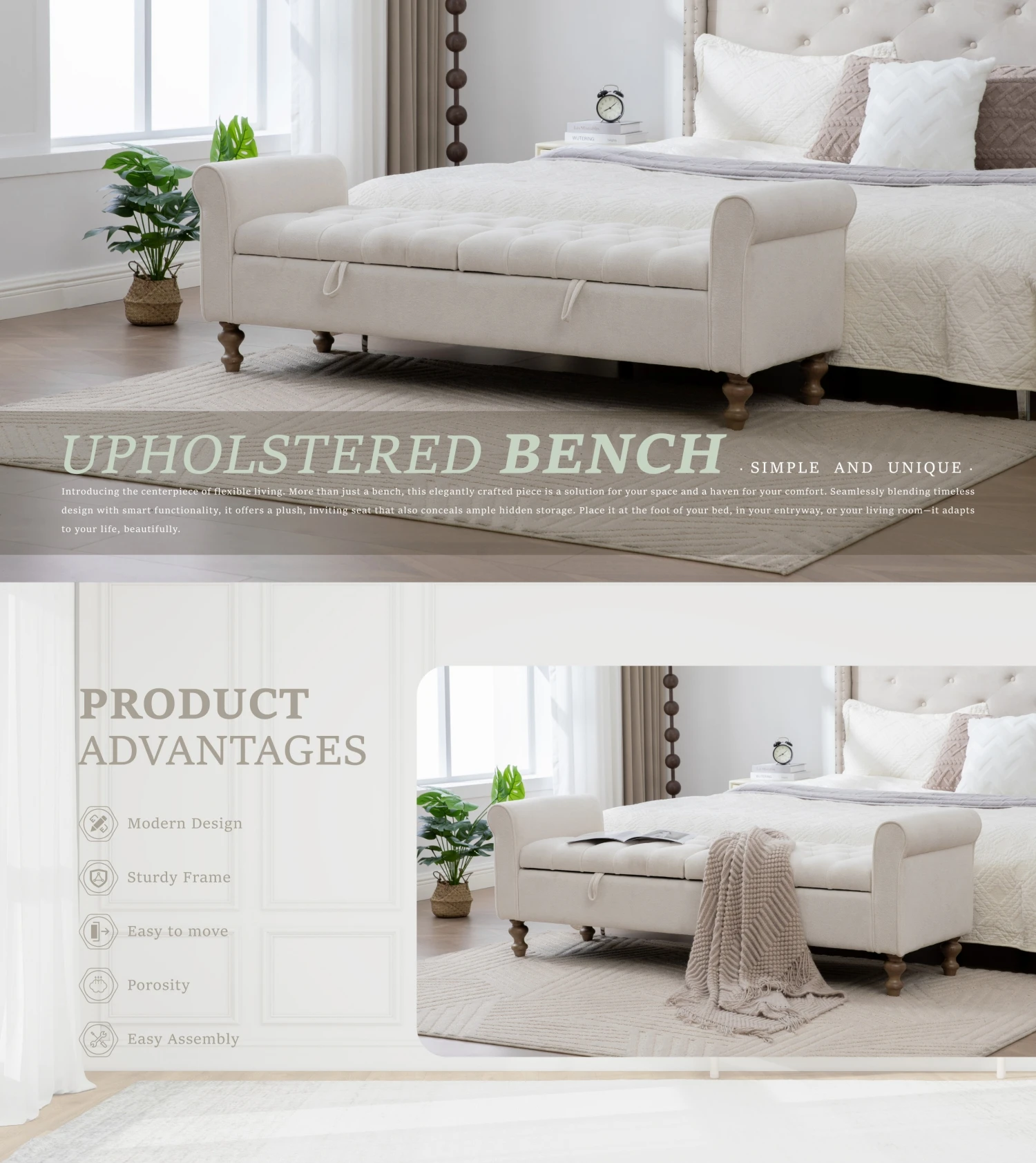 Elvarenae Estelle Rolled-Arm Storage Bench — product detail