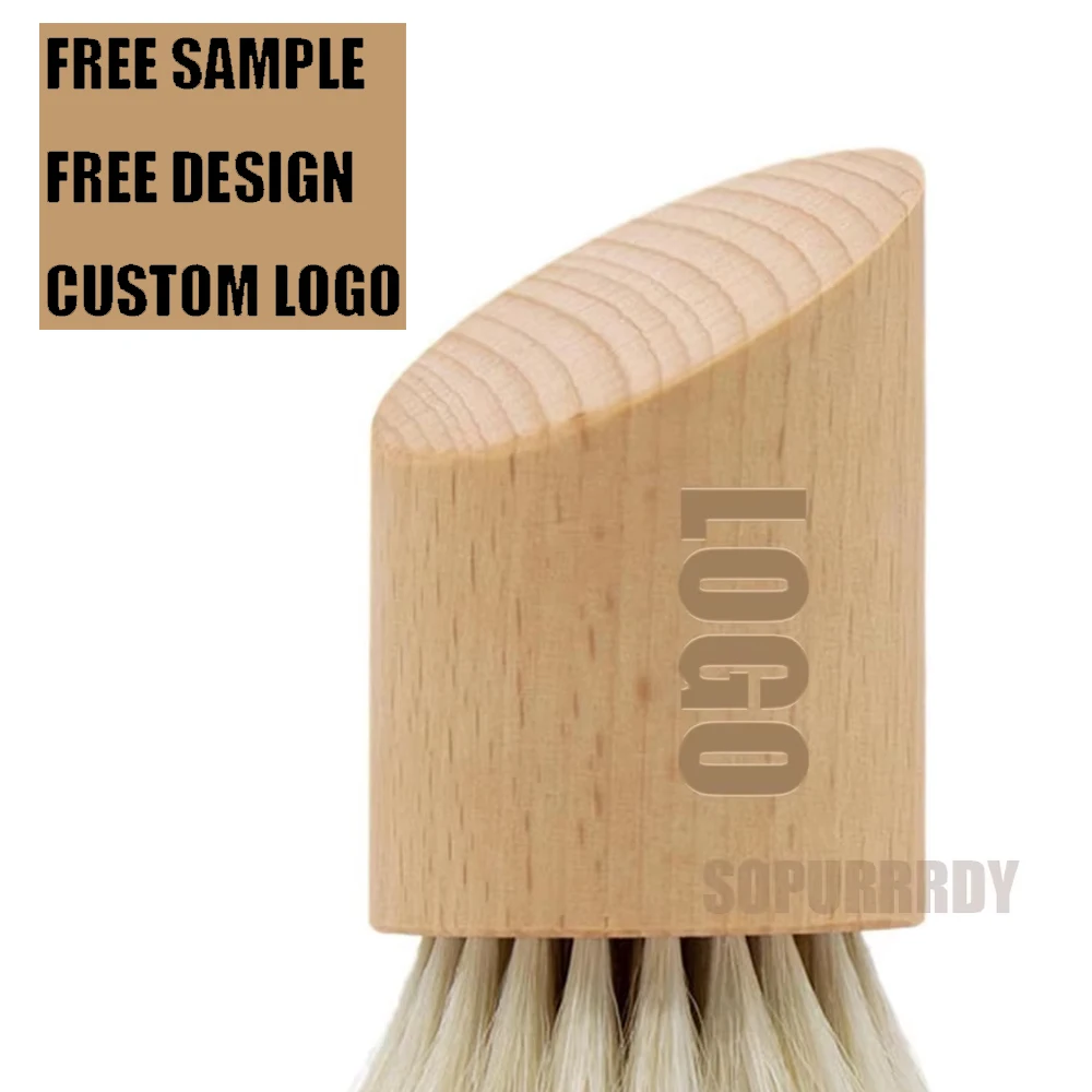 Custom Logo Natural Beech Wood Soft Goat Hair Face Brush Exfoliating Facial Cleaning Brush Soft Goat Hair for Gentle Cleansing