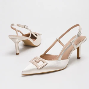 Women's High Heel Pointed Toe Outdoor Simple Shallow Mouth Design Fashionable Trendy Summer Shoe with Open Back Counter