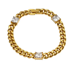 18k Gold Plated Bracelet Stainless Steel Cuban Chain Bracelet Cz 8mm Bracelet Mens Jewelry