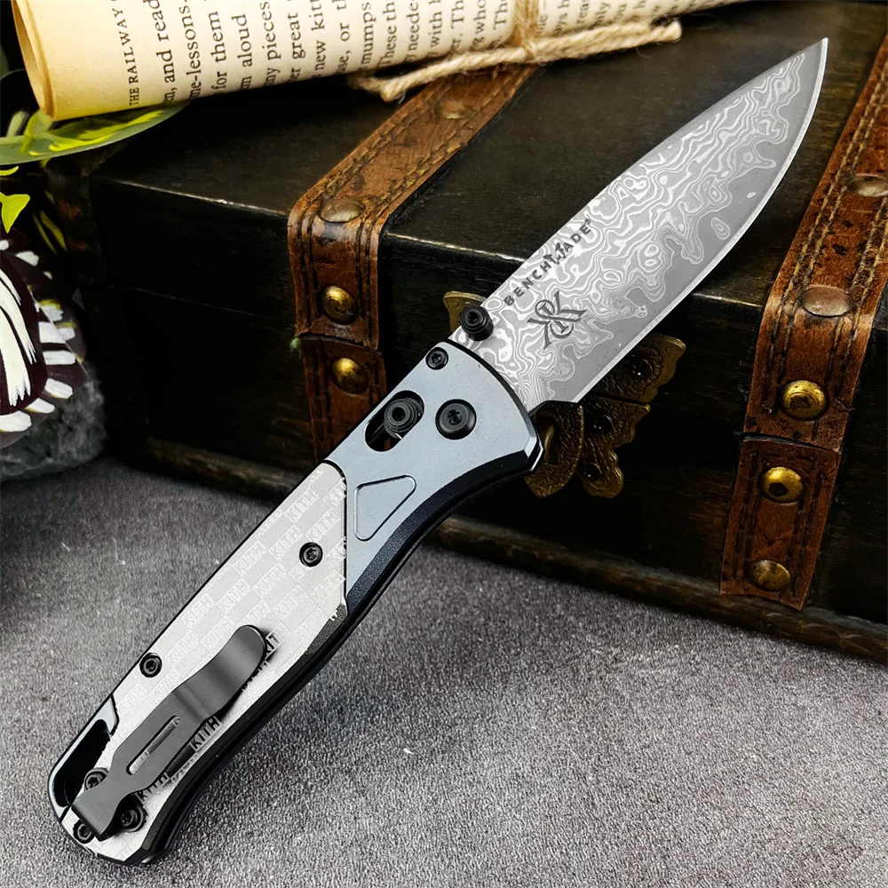 Portable Folding Knife With Damascus Blade Aluminum Handle For Outdoor Camping, Hunting, And Wilderness Survival_voghion.com