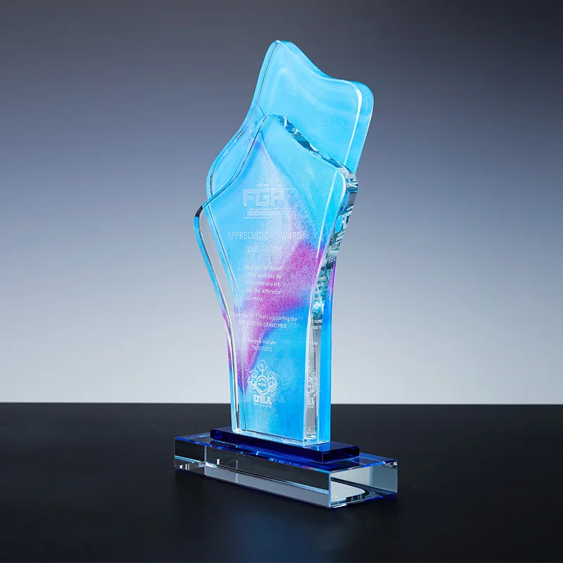 Factory direct custom k9 crystal color printing sandblasted crystal trophy supplier