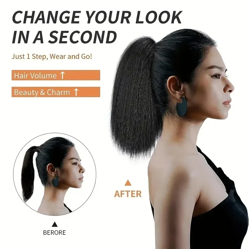 Extensii de coadă de cal cu cleme cu gheare, drepte și crețe, 100% păr uman, cu cleme, extensii de păr Yaki, 10-30 inci, păr Remy natural_voghion.com