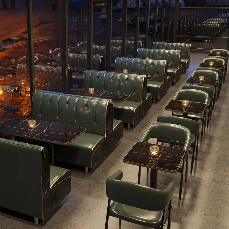 Luxury Restaurant Furniture Sofa Set Black Marble Dining Table And