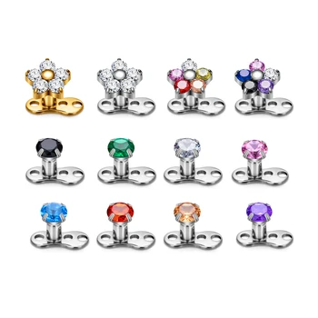 G23 Titanium Microdermals 14G Flower Styles Zircon Inlay on Top 3mm 4mm 5mm  Dermal Anchor Studs Body Piercing Jewelry