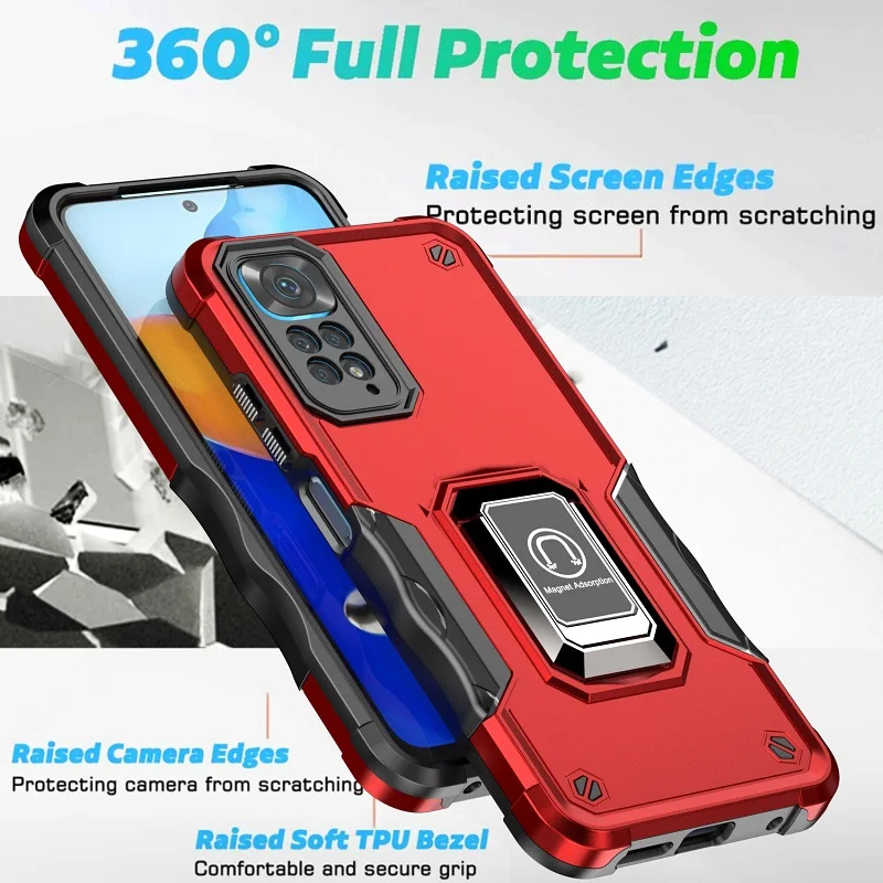 Shockproof Armor Case for Redmi Note 11 11S Global Version Ring Stand Phone Back Cover for Xiaomi Redmi Note 11 Pro + 5G