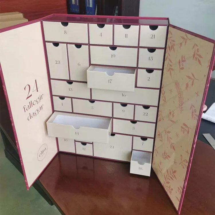 Luxury Custom Pink Christmas Empty Calendar Boxes Packaging Box For