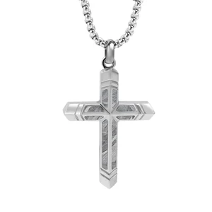 Tizti Meteorite Jewelry Wholesale Stainless Steel Cross Inlaid Natural Gemstone Meteorite Necklace Mens Pendant Necklace