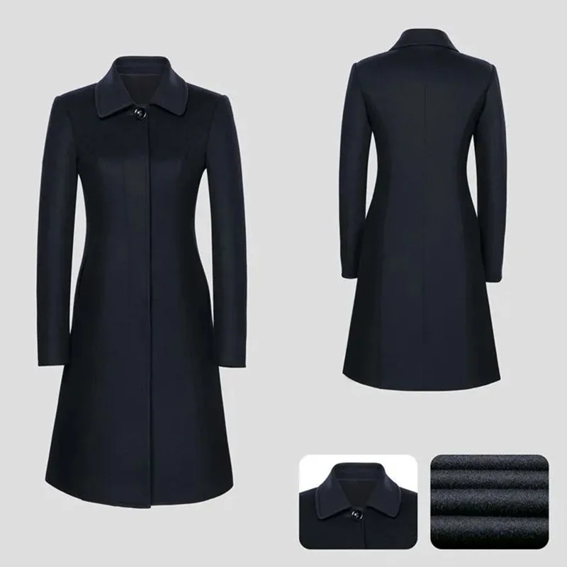 Business Style Fashion Black Wool Polyester Blended Knitting Women's Square Collar Formal Administration Coat details