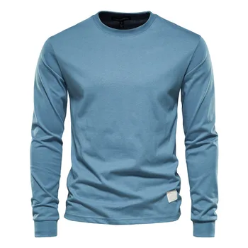 Solid Color Cotton T Shirt Men Casual O-neck Long Sleeved Mens Tshirts New Autumn Long Sleeve T Shirt Men 100% Cotton