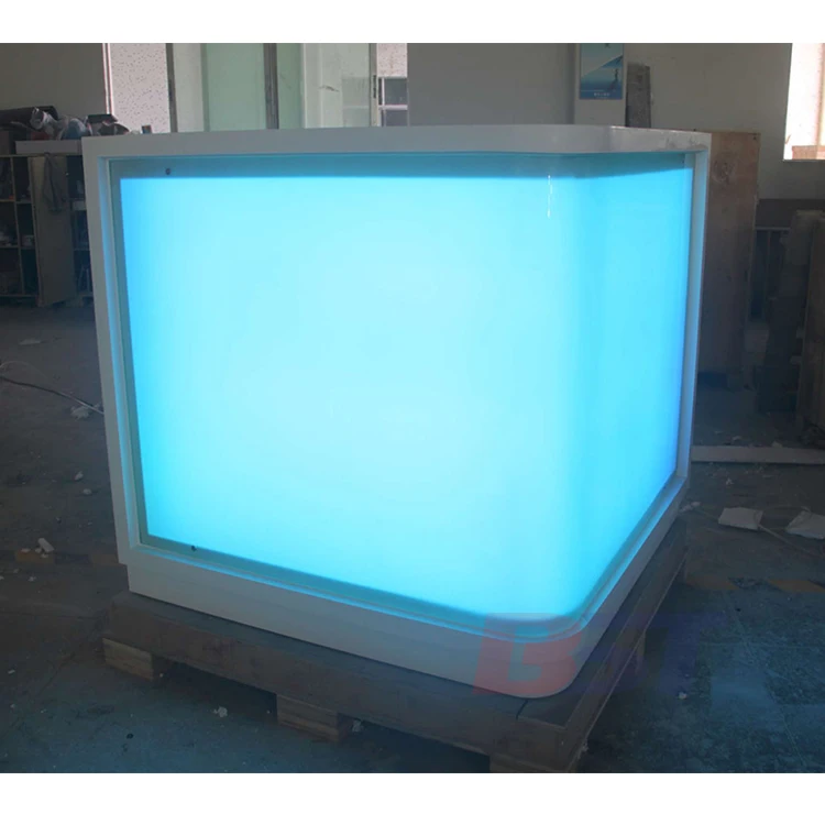 Simple Design Solid Surface Top Small Bar Counter Designs Mini Hotel Bar Counter with LED Light