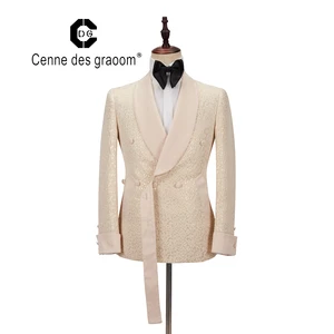 Mens Suit 2 Piece Slim Fit Wedding Double Breasted for Cenne Des Graoom Lapel Blazer Trousers