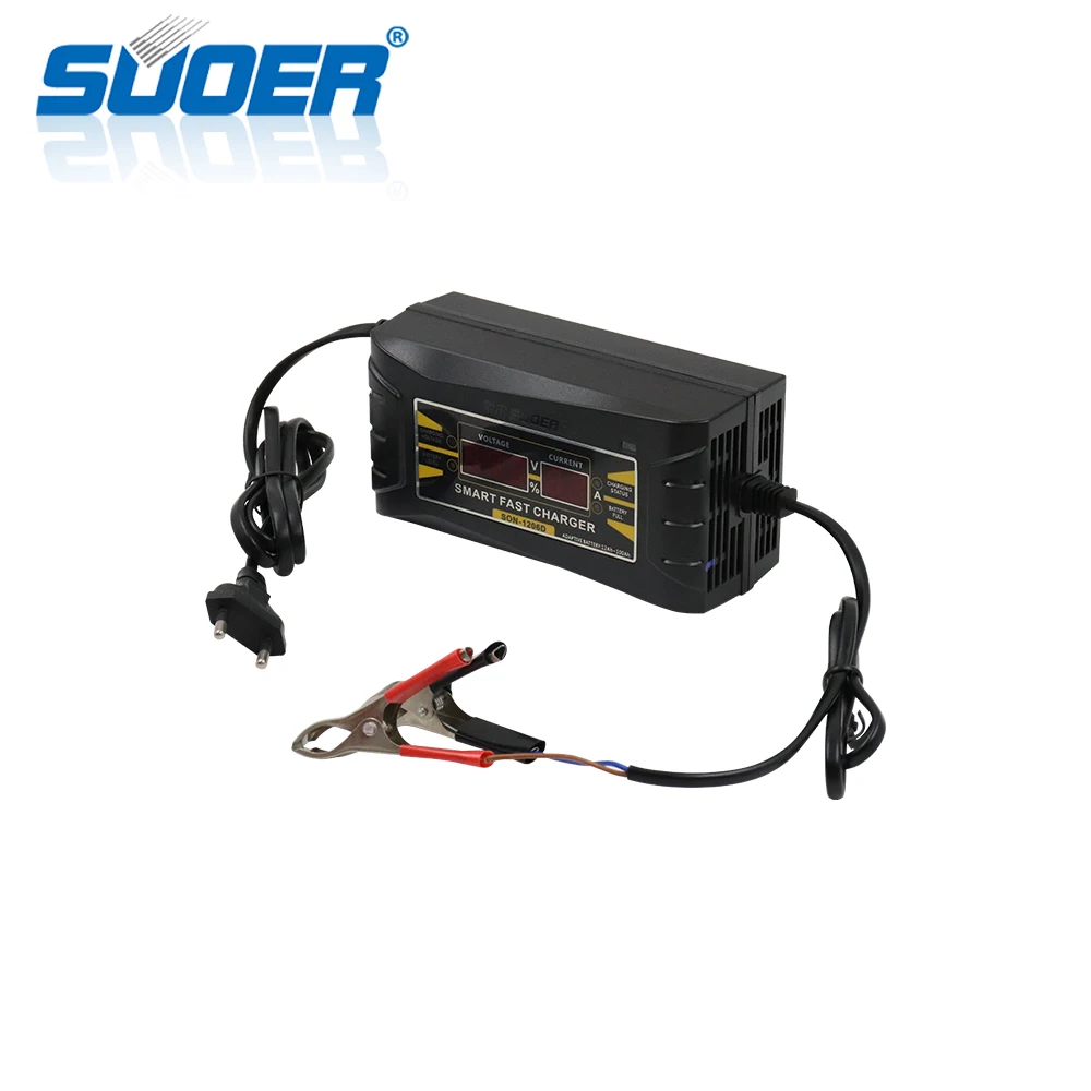 Suoer LCD Display Reverse Protection Car Battery Charger 12V 6A