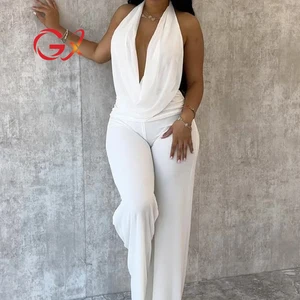 GX9541A Fashion Summer Women Clothing Boutique Street Wear Sleeveless Halter Backless Tops and Pant 2 Piece Set