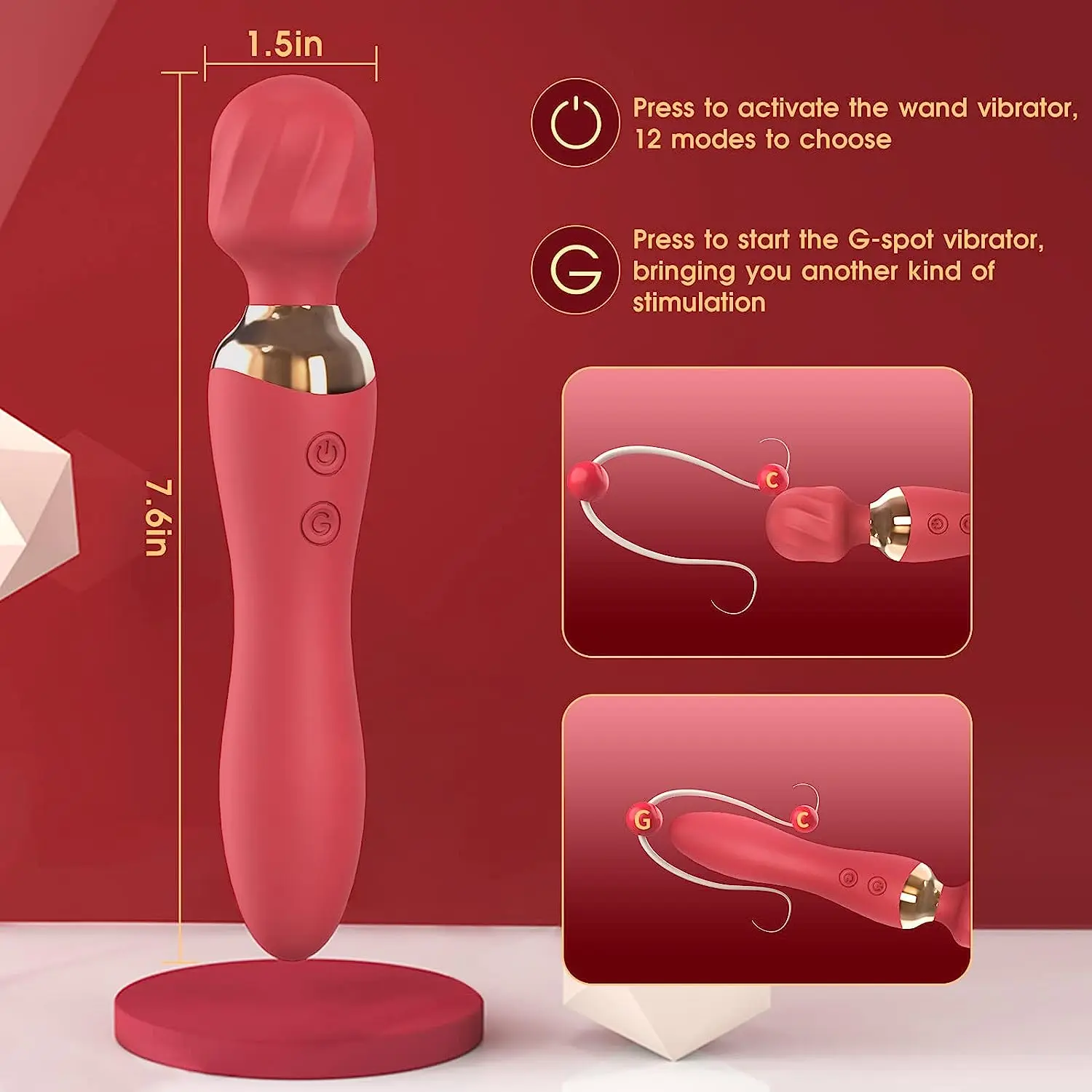 The New Rechargeable Vibrator Wand 12 Patterns G Spot Vibrators Clit Vibrator Sex Toys